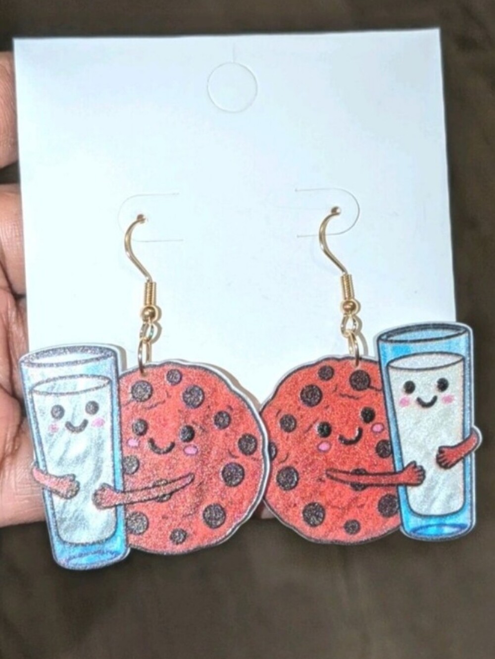 Whimsical Red Cookie & Blue Milk Dangle Earrings - Cute Cartoon Pair